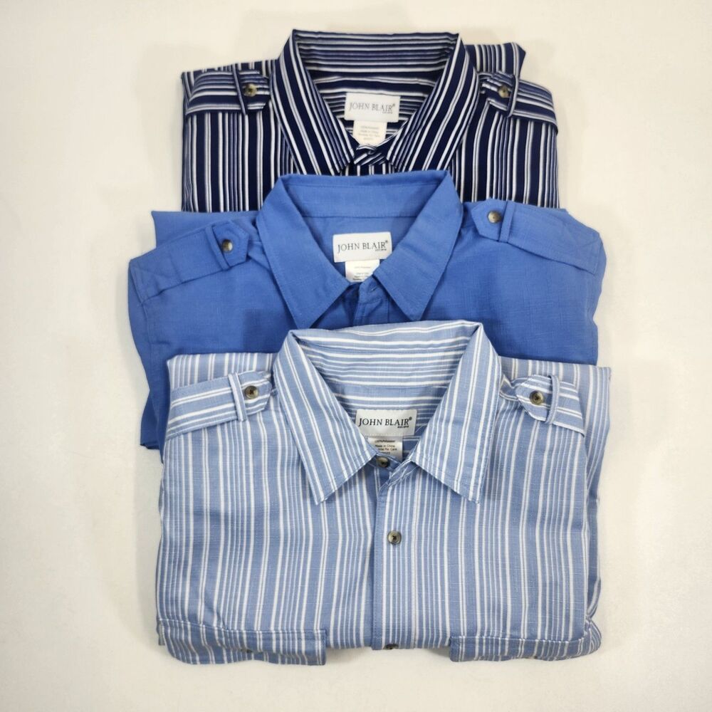 3 John Blair Men's Pilot Shirt Size Medium Mens Long Sleeve Button-Up Epaulettes